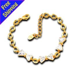 14K GOLD Plated with Crystal Bowknot Chain Bracelet Fashion Women Girl Gift