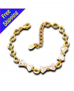 14K GOLD Plated with Crystal Bowknot Chain Bracelet Fashion Women Girl Gift