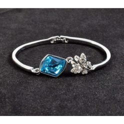 Rhinestone Little Butterfly Rock with Imitation Platinum Plated Bangle Bracelet